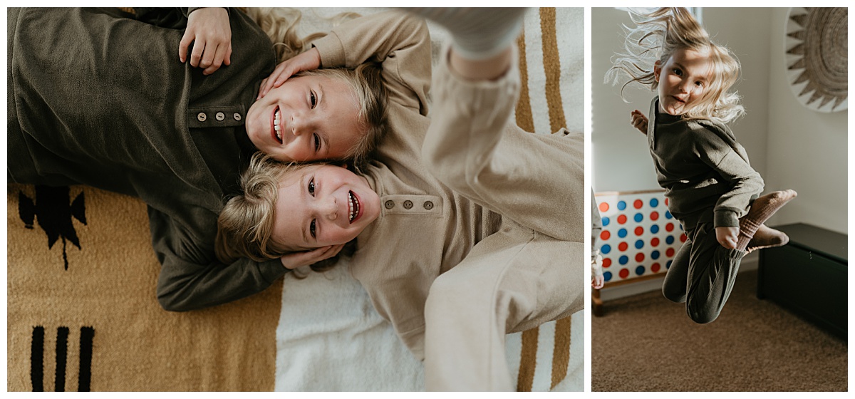 Brother and sister hold each other cheek to cheek on the bed for their in home family session in Tucson, Arizona by Alexa Rae Photo, a Tucson Family Photographer. 